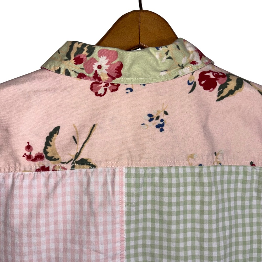 Bechamel Vintage Patchwork Vest Womens Large Pink Green Floral Gingham Cotton - Picture 6 of 7